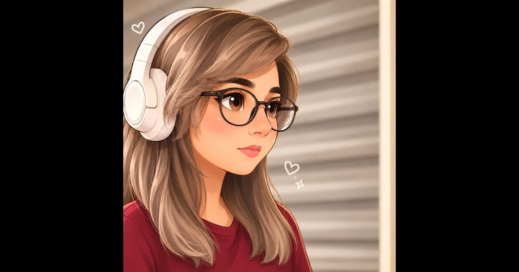 Anime-style illustration of Sahar with headphones and glasses